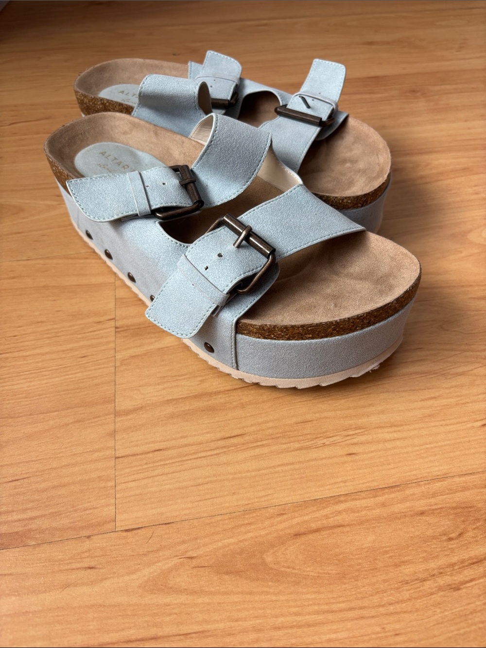 Altar'd State Pale Blue Double-Buckle Platform Sandals